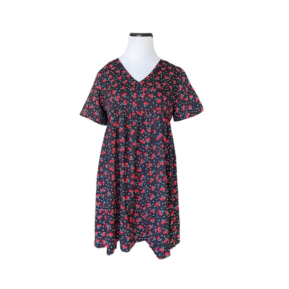 Womens Cherry Print Babydoll Mini Dress Size M Y2K Retro Kawaii Indie Sleaze 90s - Picture 1 of 12